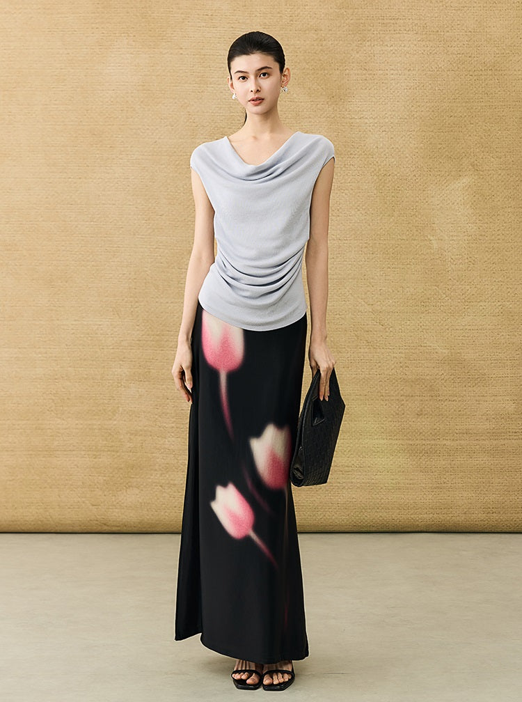 HECO Chinese style swing collar sleeveless knitted sweater T-shirt - HEART.