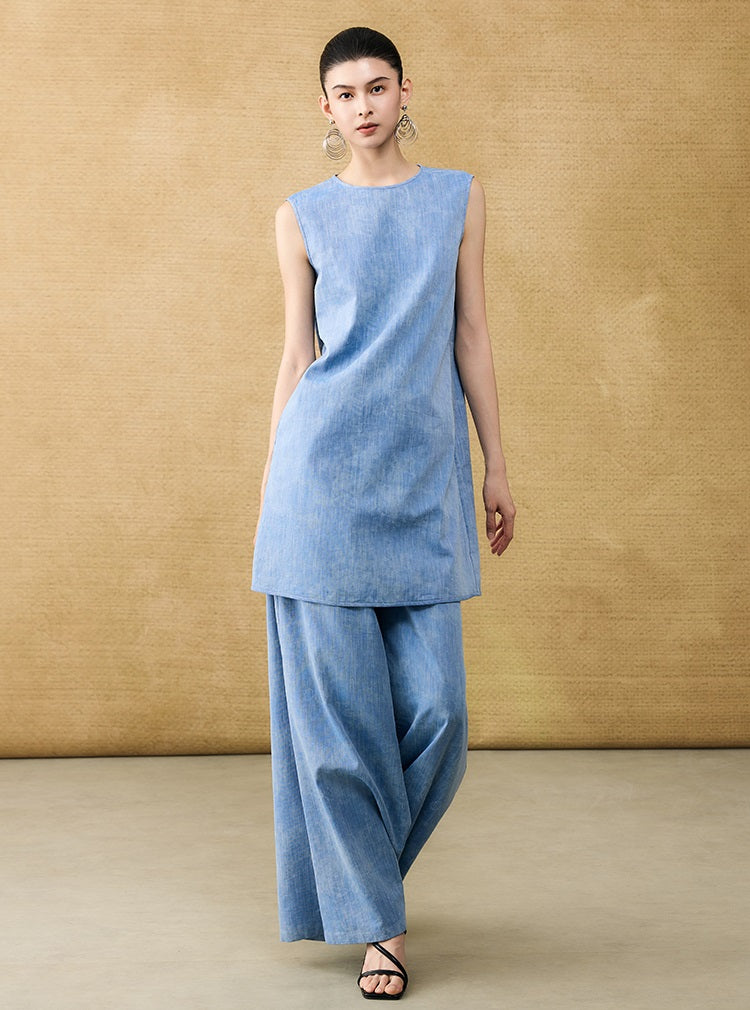 HECO Chinese women's summer  diamond blended linen vest dress - SWET.