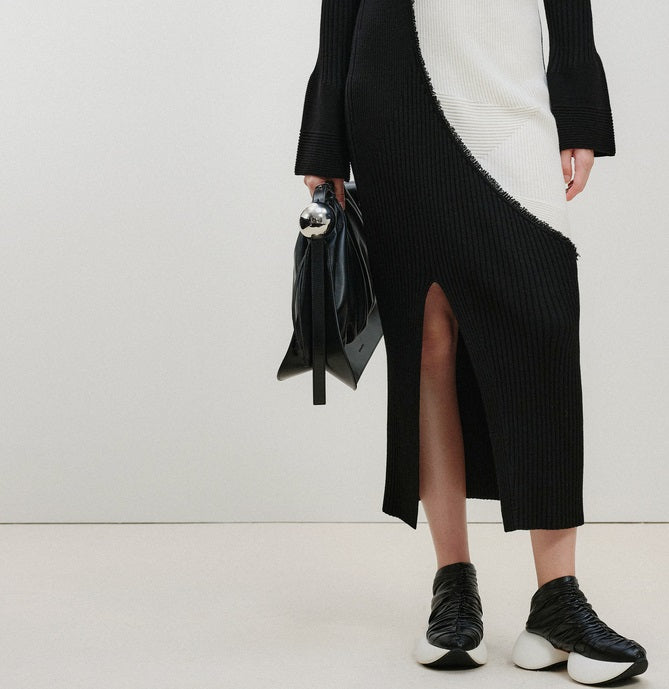 ZHUCHONGYUN Color Blocking Design Long Skirt Knitted Dress-STAN.