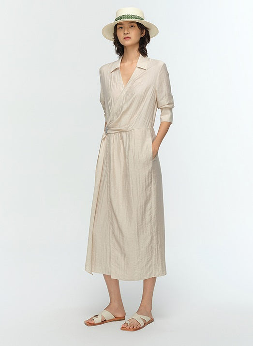 COMME MOI women's V-neck lace-up pinch pleated midi dress - JOSEPH.