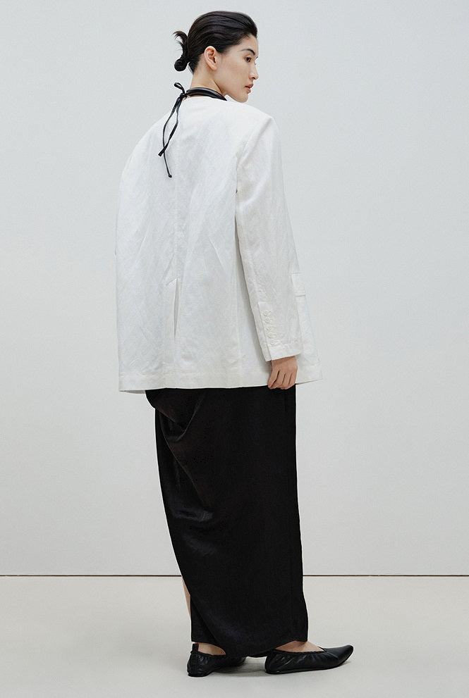 ZHUCHONGYUN Black Stylish Wide Strap V-Neck Pleated Slit Dress-SABRI.