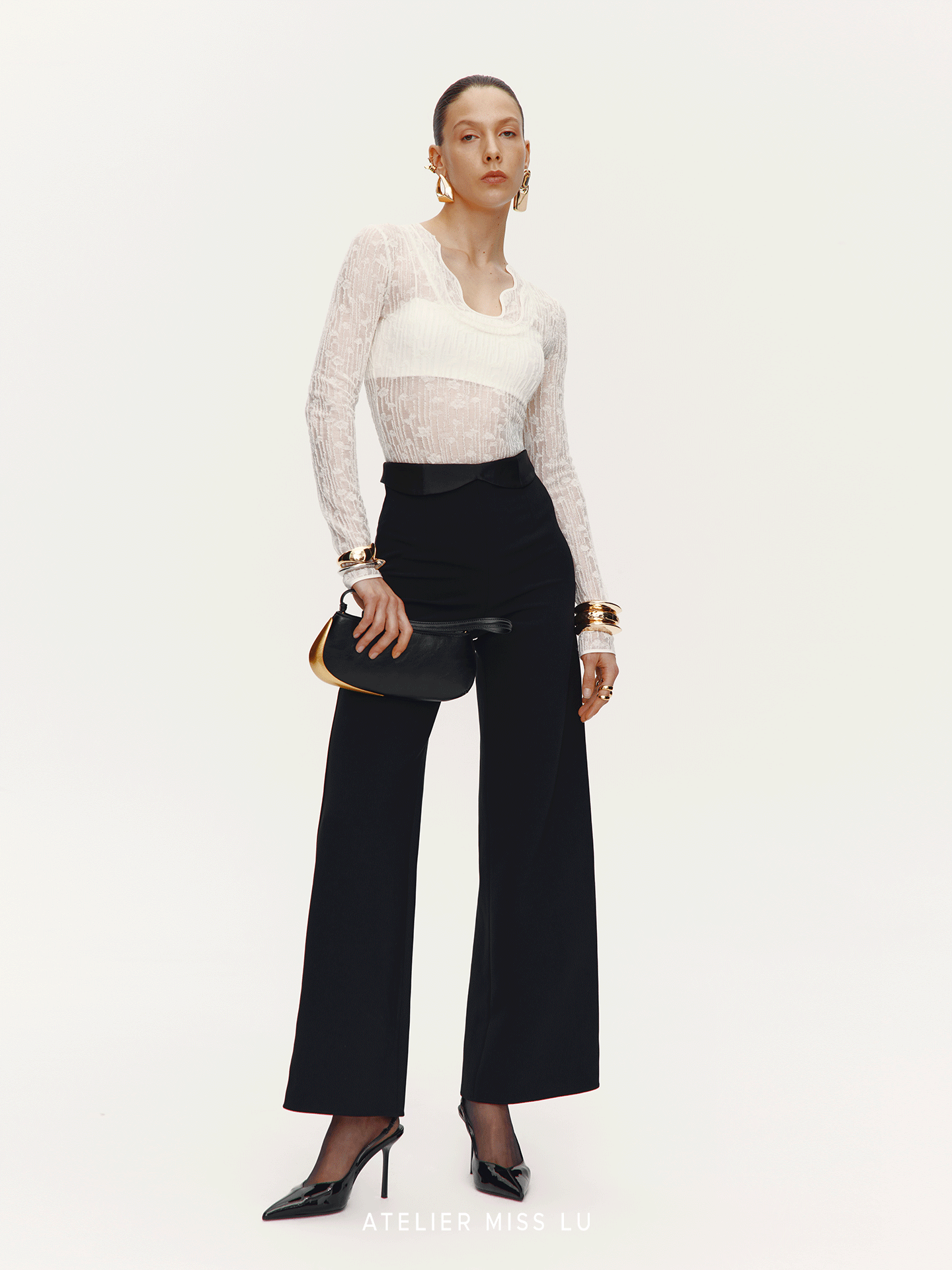 ATELIER MISS LU Water-Neck Sheep Wool Blend Texture Top - DATE.