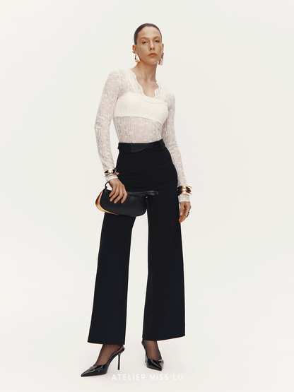 ATELIER MISS LU Water-Neck Sheep Wool Blend Texture Top - DATE.