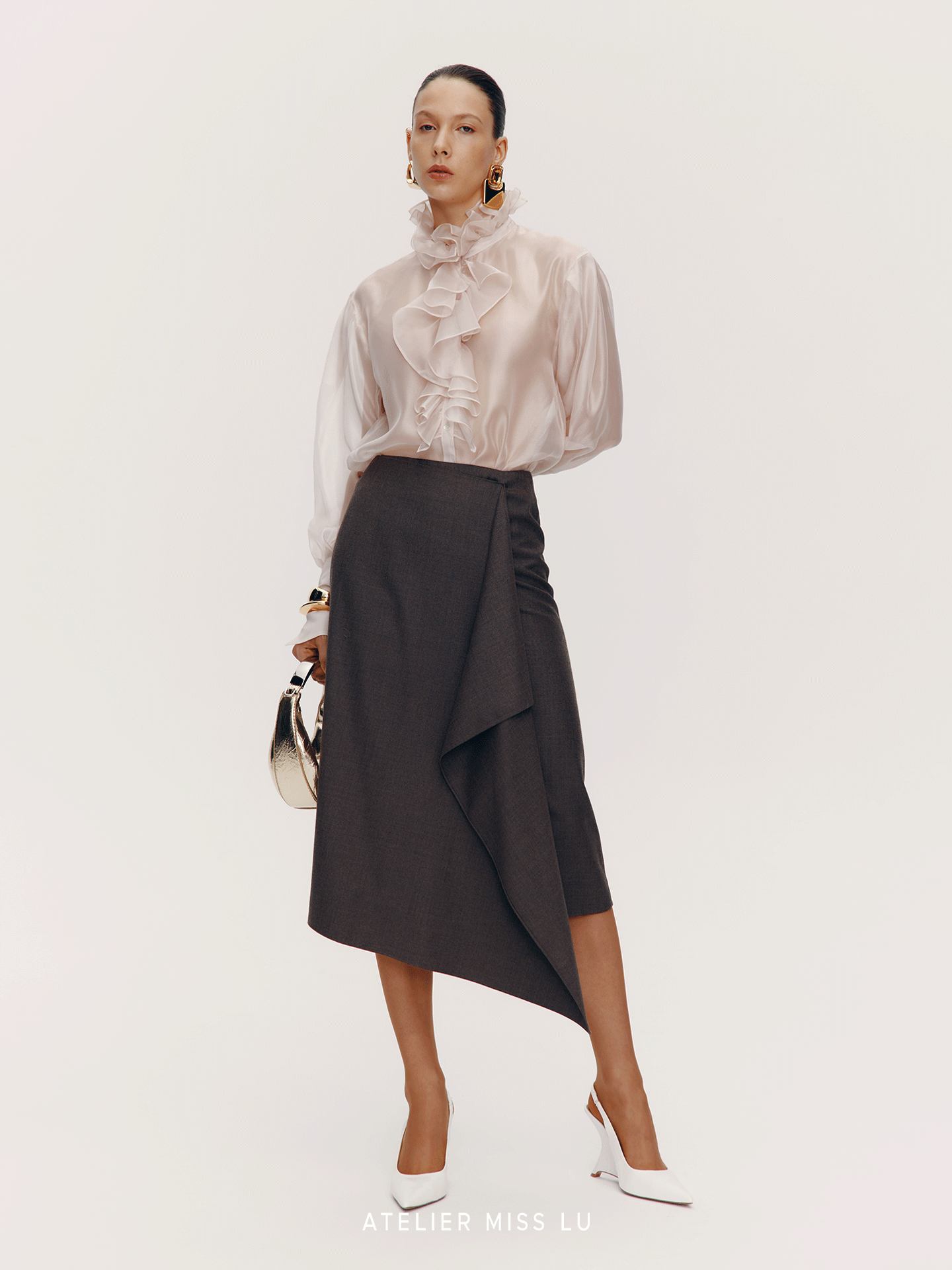 ATELIER MISS LU [Fiddler Poet] Irregular Vertical Sheep Wool Blend Skirt -  GLORY.