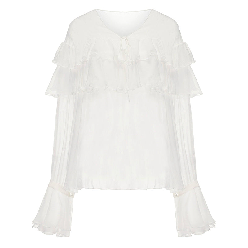 ATELIER MISS LU  Ruffle Design Sheer Mulberry Silk Top - MERCY.
