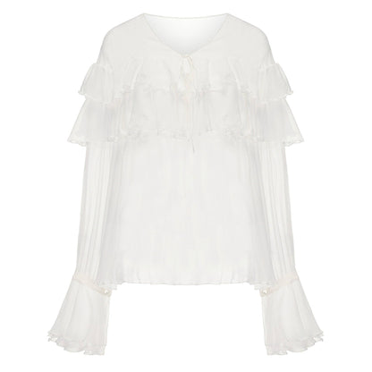 ATELIER MISS LU  Ruffle Design Sheer Mulberry Silk Top - MERCY.