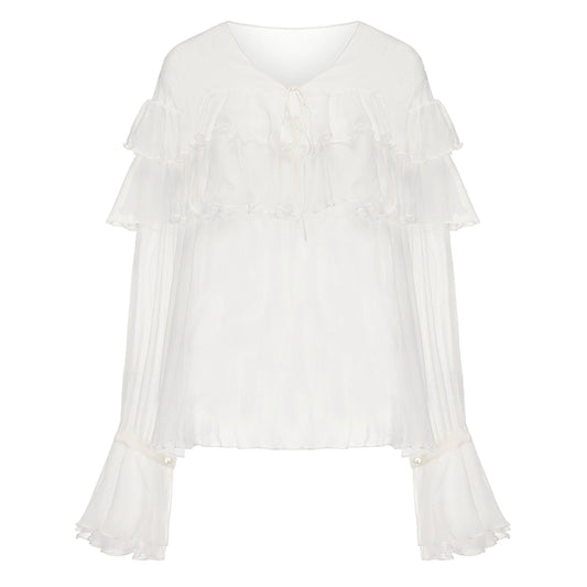 ATELIER MISS LU  Ruffle Design Sheer Mulberry Silk Top - MERCY.