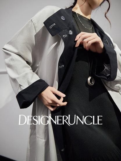 DGU "Ink World" gray long trench coat French loose high-end commuter jacket - Josephina.