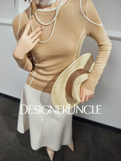DGU| Camel sweater contrasting design light luxury niche inner with a slim knitted top - Stephanie.