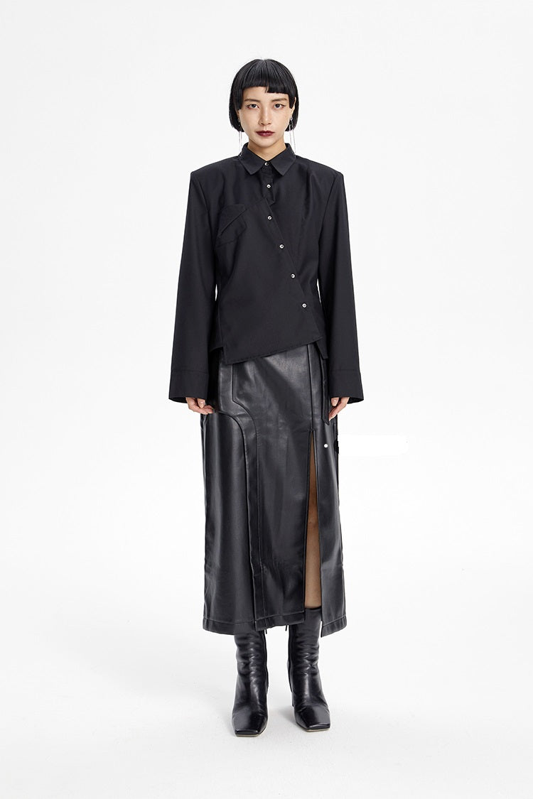 TINY IN irregular elegant women's black white shirt - NAME