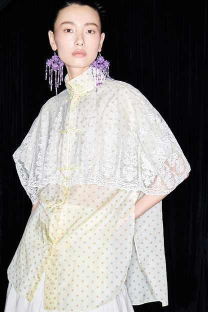 M essential Mackay designer polka dot silk cotton Chinese short-sleeved shirt - SILVER.