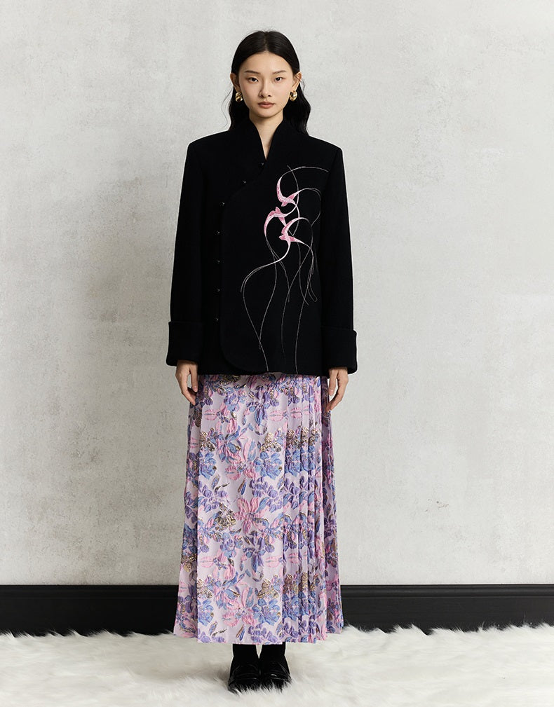 HECO Swallow embroidery tweed black Jacket Women - sinc.