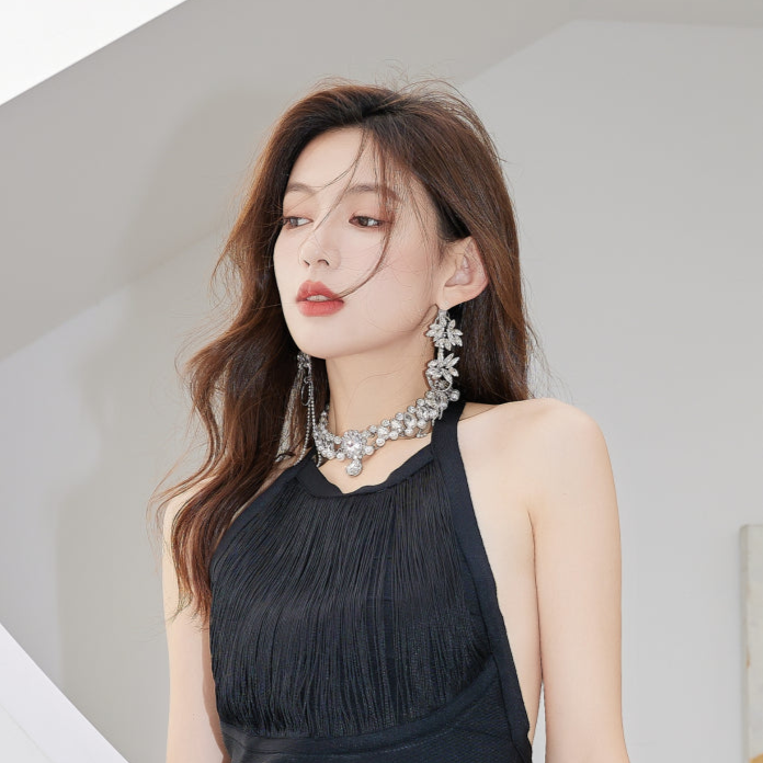 DOLLY Luxury Sliver European Style Flower Diamond Tassel Chic Earring-TALULLA