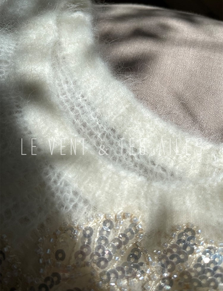 LE VENT&TES AILES high-luxury furry sequin-embroidered alpaca spring sweater-LILY