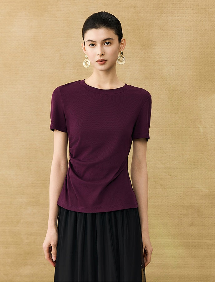 HECO Chinese Style Waist Shirred Knit Slim Stretch Top- STIQE.