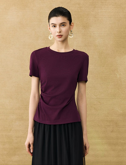 HECO Chinese Style Waist Shirred Knit Slim Stretch Top- STIQE.