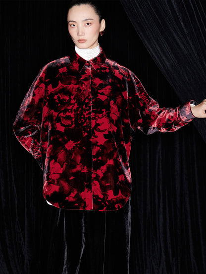 M ESSENTIAL Marquette designer label dyed velvet lapel straight shirt - PEACE