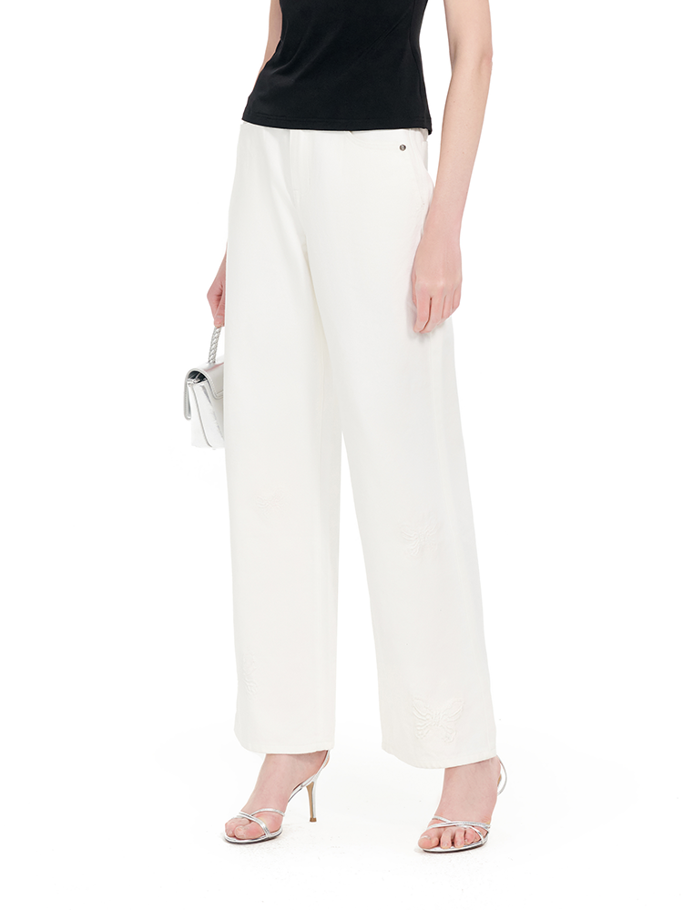YES BY YESIR | White Straight-Leg Jeans -SELENIA.