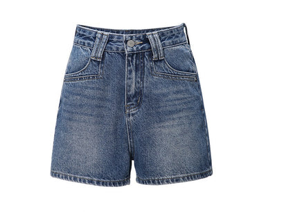 WANGXO |Micro A-Line High-Waisted Lightweight Denim Shorts with Vintage Finish -ZINA