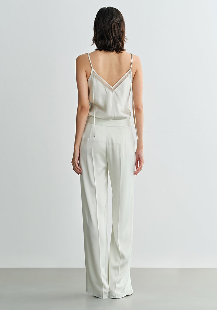 COMME MOI acetate V-neck patchwork suspenders - JUSTICE.