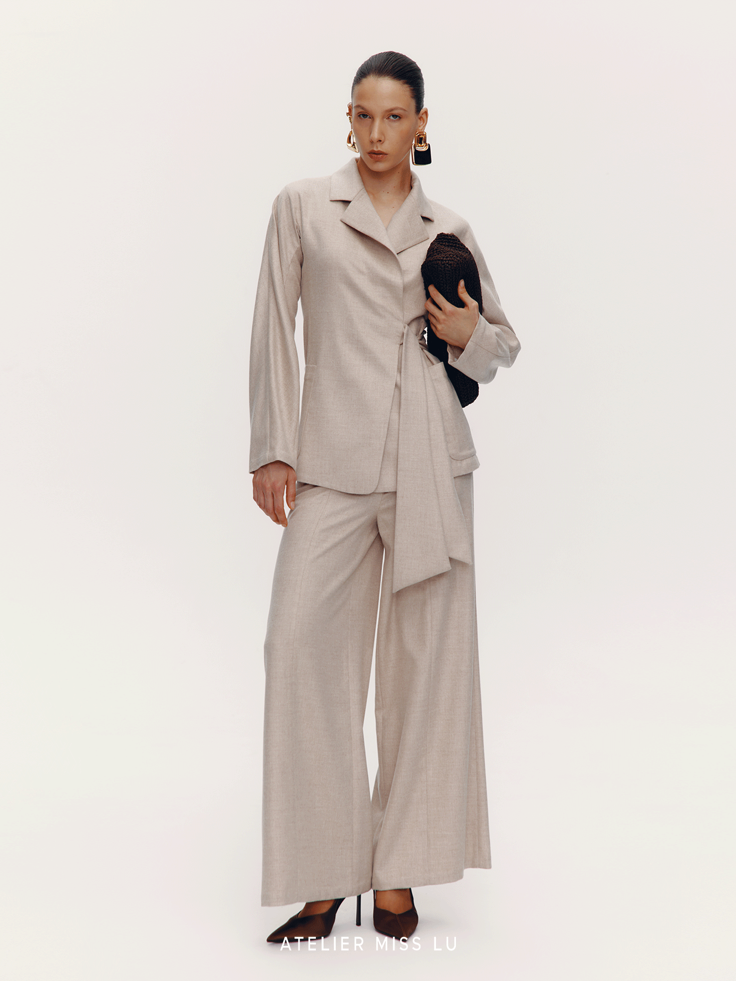 ATELIER MISS LU Sheep Wool Blend Wide-Leg Suit Pants - LEAP