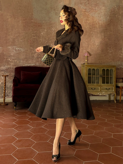 Le Palais Vintage Brown Mink Slim Jacket, Fishbone Skirt-LEE.