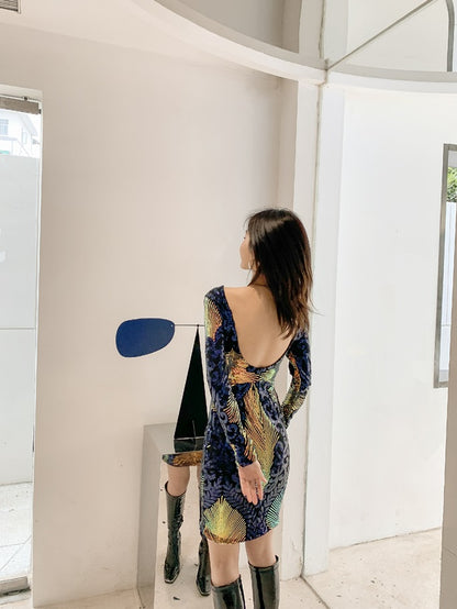 DOLLY Elegant Crew Neck Long Sleeve Slim Fit Short Sequin Party Dress-CONNIE