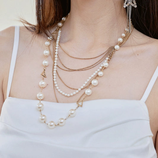 DOLLY Elegant Vintage Multi-layered Faux Pearl Clavicle Chain Necklace-HANNA  (V)