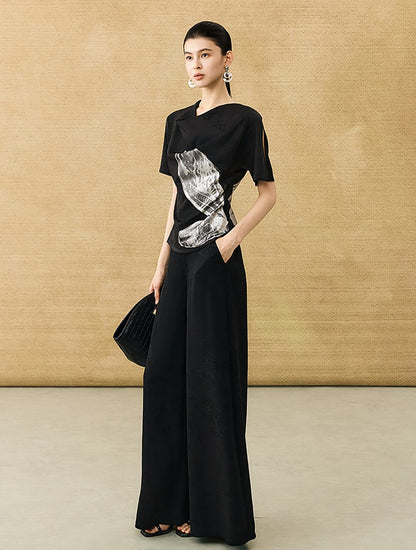 HECO Chinese Art Butterfly Print Swing Neck T-Shirt Waist Slim Top - CONJOR .