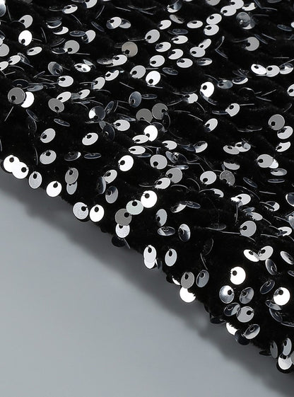 DOLLY Elegant Retro Style Crew Neck Long Sleeve Sequin Long Banquet Dress-TANIA