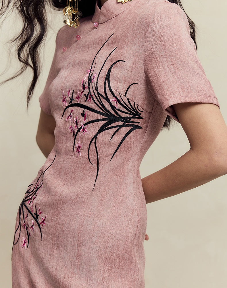 HECO old texture linen midi dress women - dome.