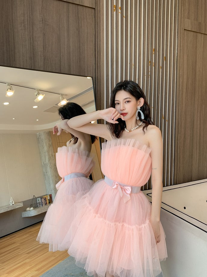 DOLLY Elegant Sleeveless Off Shoulder Chest Wrap Midi Princess Dress-JANEY