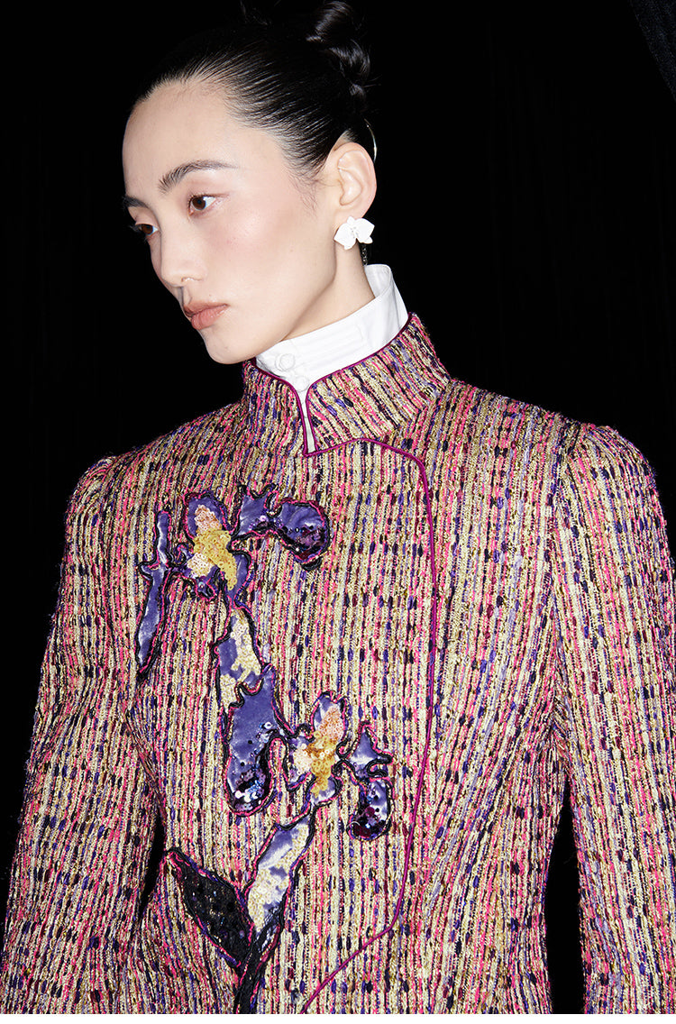 M essential Mackay designer kneaded gold coarse iris stacked slim jacket - FLAG.