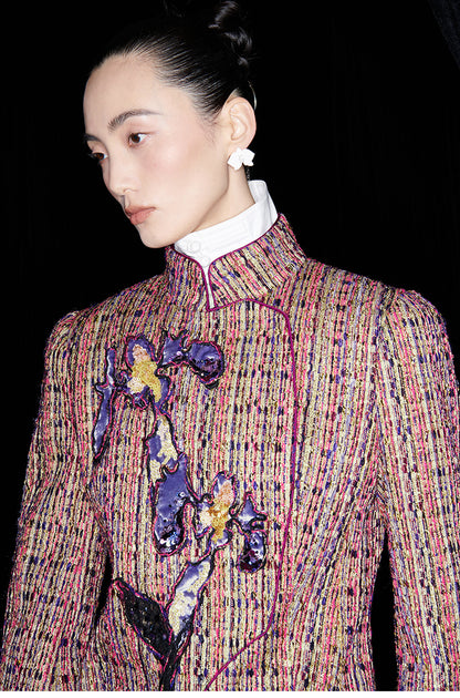 M essential Mackay designer kneaded gold coarse iris stacked slim jacket - FLAG.