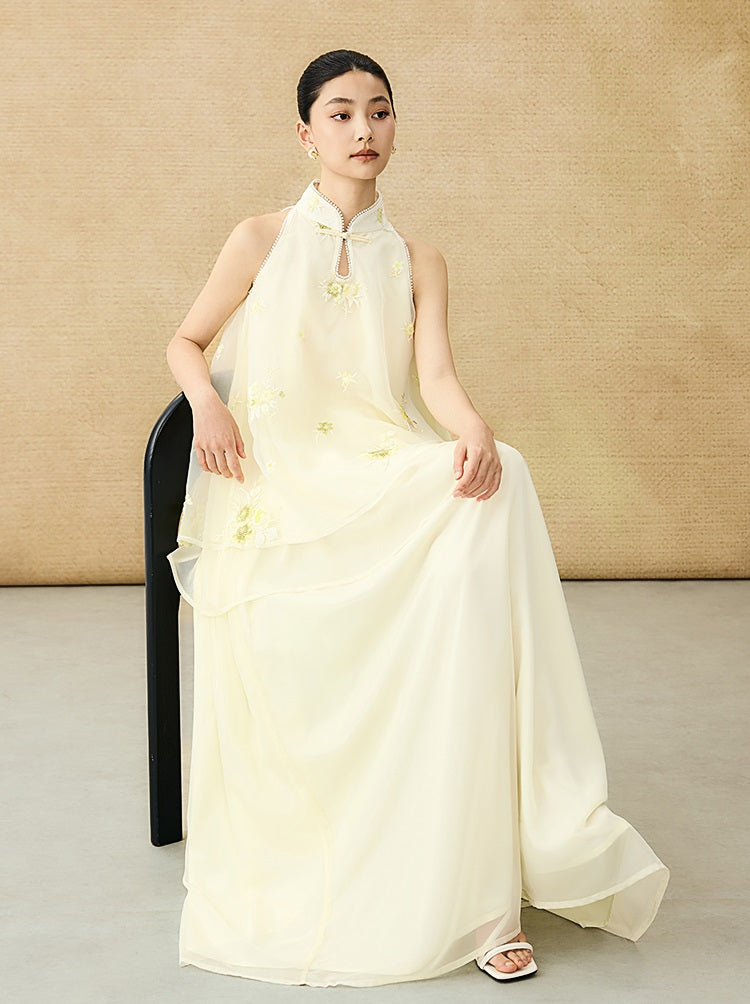 HECO Chinese double-layer tulle flesh covering elastic ballet style vest two-piece - LEVI.