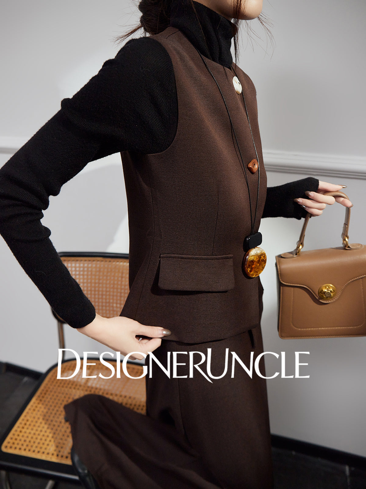 DGU |Coffee Vest Niche Design Asymmetrical Skirt Fashion Temperament Dress - KING.