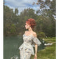 Le Palais Vintage retro Fairy Ruffles Flowing Ink Big Flower Fishtail Long Dress -Bni