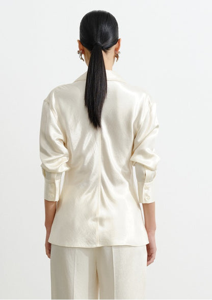 COMME MOI Lv Yan Designer Summer Acetate Texture V-Neck Waist Shirt - AYLA.