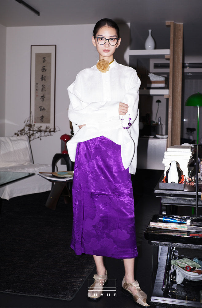 TUYUE imperial purple satin woven wavy side skirt - JOSHUA.
