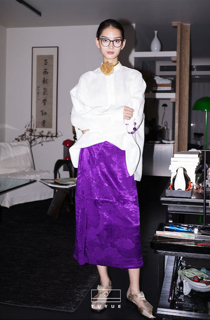 TUYUE imperial purple satin woven wavy side skirt - JOSHUA.