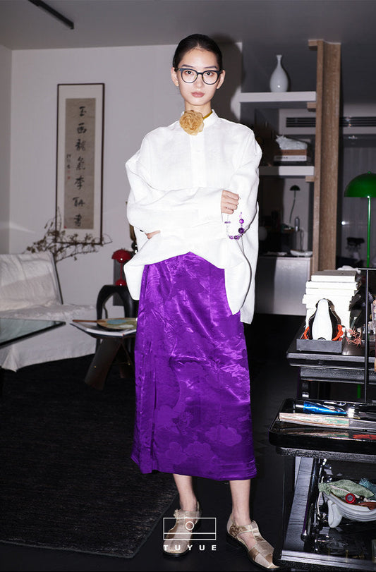 TUYUE imperial purple satin woven wavy side skirt - JOSHUA.