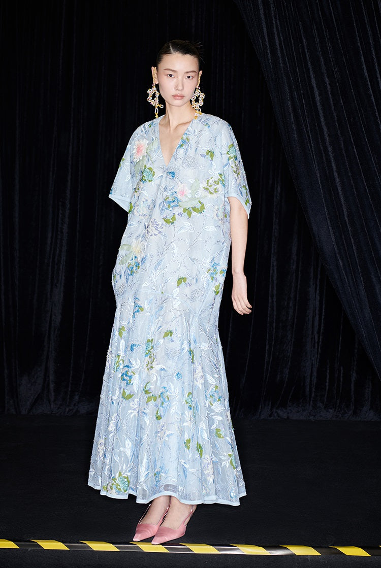 M essential Mackay designer Jiyi embroidery silk hand-dyed embroidery mermaid dress- YINKA.