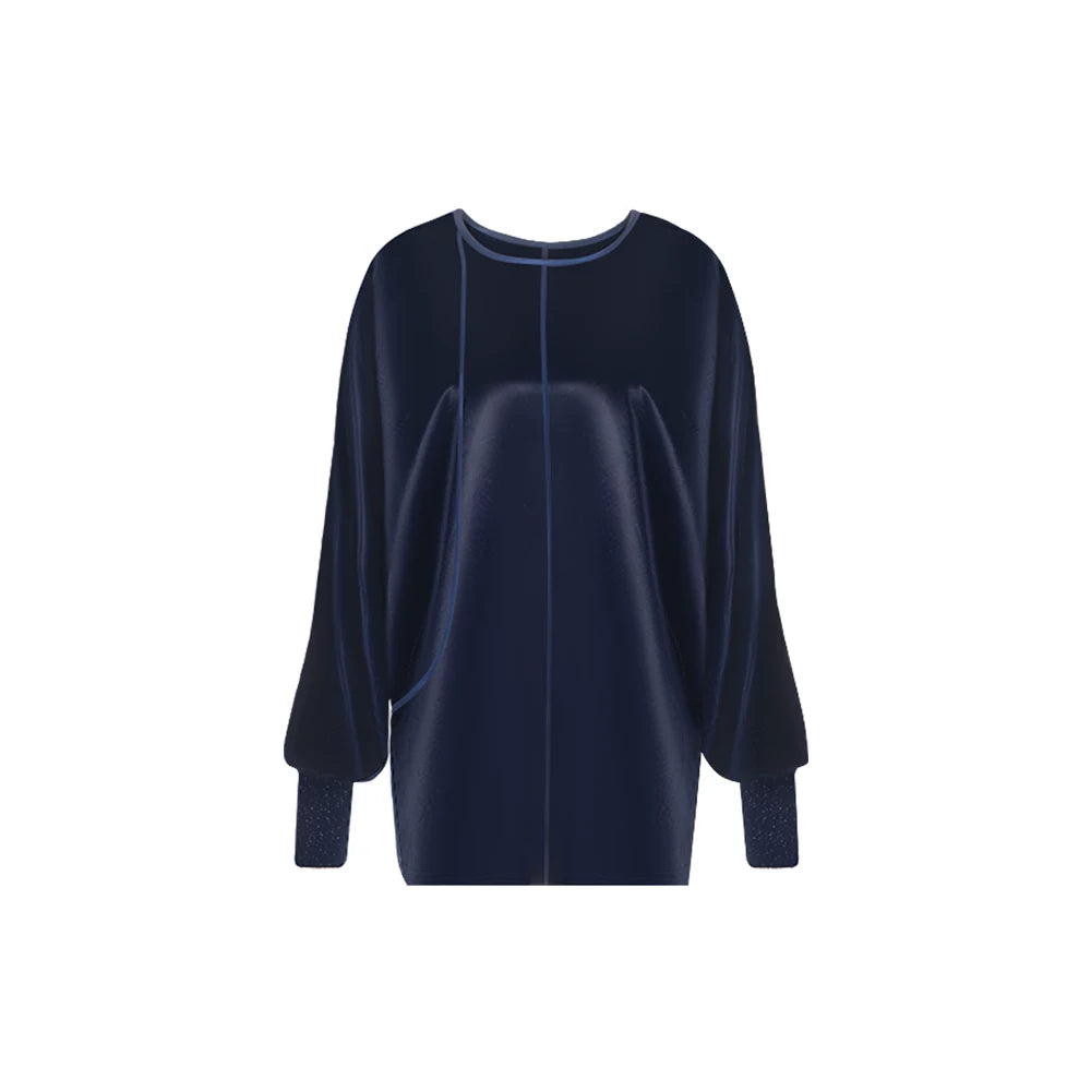 TUYUE blue acetate-trimmed satin long-sleeved top- CAROLINE