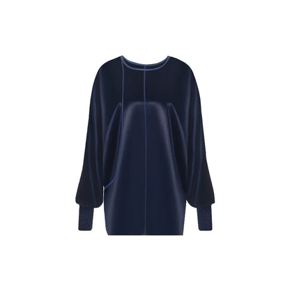 TUYUE blue acetate-trimmed satin long-sleeved top- CAROLINE