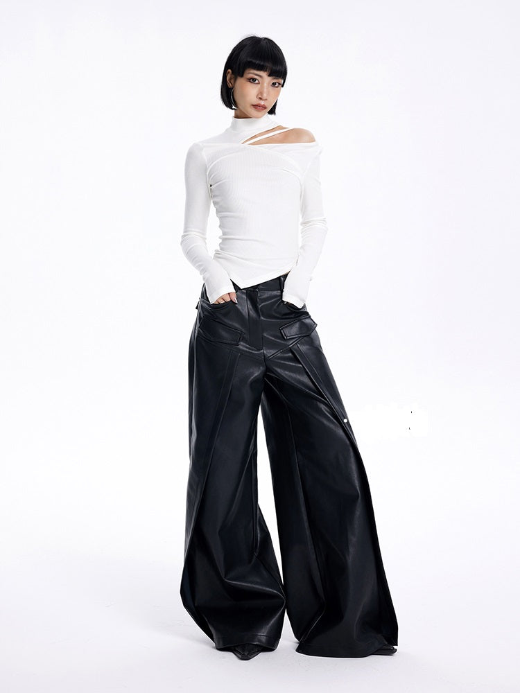 [20% OFF] TINY IN irregular cut-out off-the-shoulder long-sleeved T-shirt temperament slim fit half-neck base layer