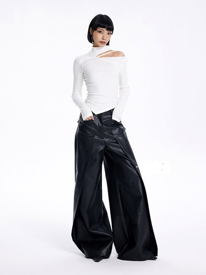 [20% OFF] TINY IN irregular cut-out off-the-shoulder long-sleeved T-shirt temperament slim fit half-neck base layer