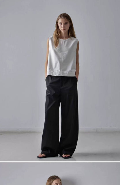 Nothing Written Casual High-waisted Slim Versatile Straight-leg Pants-LIV.
