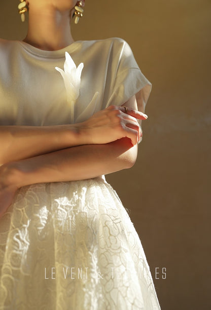 LE VENT&TES AILES French embroidery lace elegant A-line fill skirt-ESME