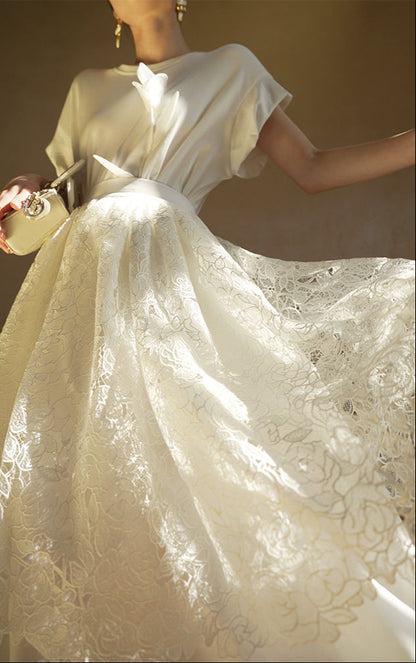 LE VENT&TES AILES French embroidery lace elegant A-line fill skirt-ESME