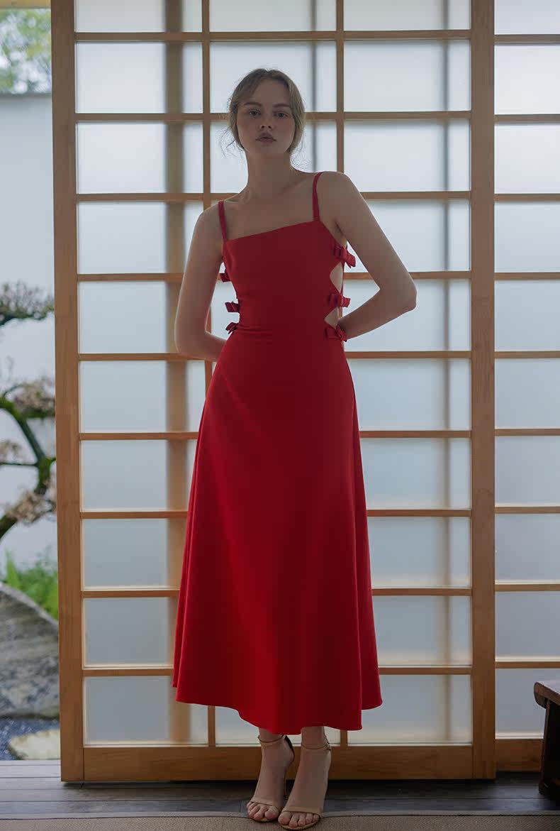 GOUDIN Toast luxury red sleeveless dress-SIMA.